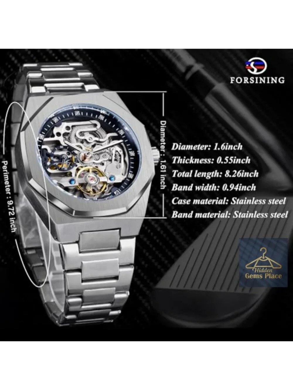 Men's Automatic Self-Wind Mechanical Watch Stainless Steel Skeleton Dial